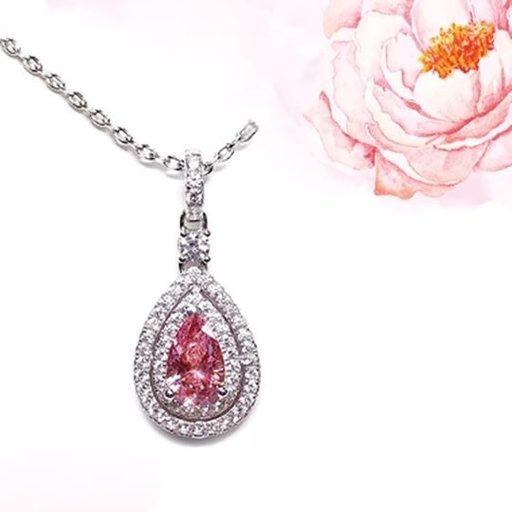 N1691 Double Halo Pear Shape Fancy Pink Pendant